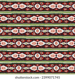 Ikat geometric folklore ornament with diamonds. Tribal ethnic vector texture. Seamless striped pattern in Aztec style. Folk embroidery. Indian, Scandinavian, Gypsy, Mexican, African rug.