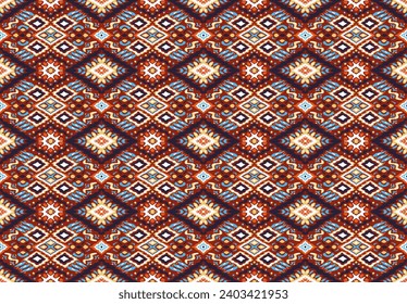 Ikat geometric folklore ornament with diamonds. Tribal ethnic vector texture. Seamless striped pattern in Aztec style. Folk embroidery. Indian, Scandinavian, Gypsy, Mexican, African rug.