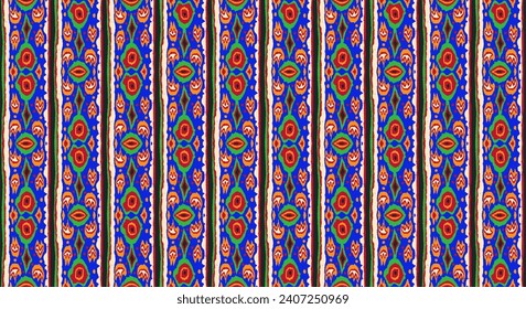 Ikat geometric folklore ornament with diamonds. Tribal ethnic vector texture. Seamless striped pattern in Aztec style. Folk embroidery. Indian, Scandinavian, Gypsy, Mexican, African rug.