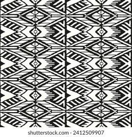 Ikat geometric folklore ornament with diamonds. Tribal ethnic vector texture. Seamless striped pattern in Aztec style. Folk embroidery. Indian, Scandinavian, Gypsy, Mexican, African rug.