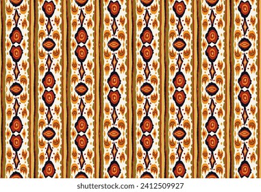 Ikat geometric folklore ornament with diamonds. Tribal ethnic vector texture. Seamless striped pattern in Aztec style. Folk embroidery. Indian, Scandinavian, Gypsy, Mexican, African rug.