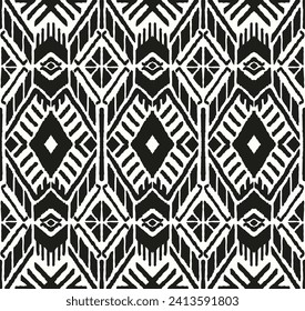 Ikat geometric folklore ornament with diamonds. Tribal ethnic vector texture. Seamless striped pattern in Aztec style. Folk embroidery. Indian, Scandinavian, Gypsy, Mexican, African rug.