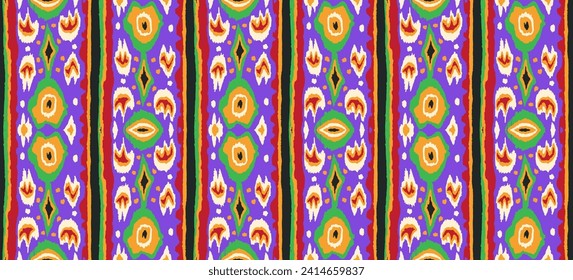 Ikat geometric folklore ornament with diamonds. Tribal ethnic vector texture. Seamless striped pattern in Aztec style. Folk embroidery. Indian, Scandinavian, Gypsy, Mexican, African rug.