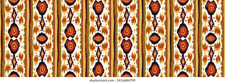 Ikat geometric folklore ornament with diamonds. Tribal ethnic vector texture. Seamless striped pattern in Aztec style. Folk embroidery. Indian, Scandinavian, Gypsy, Mexican, African rug.