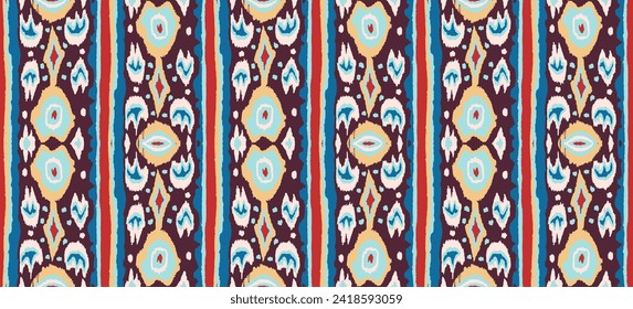 Ikat geometric folklore ornament with diamonds. Tribal ethnic vector texture. Seamless striped pattern in Aztec style. Folk embroidery. Indian, Scandinavian, Gypsy, Mexican, African rug.