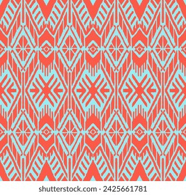 Ikat geometric folklore ornament with diamonds. Tribal ethnic vector texture. Seamless striped pattern in Aztec style. Folk embroidery. Indian, Scandinavian, Gypsy, Mexican, African rug.