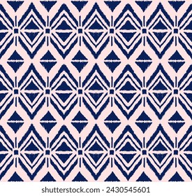 Ikat adorno de folclore geométrico con diamantes. Textura de vector étnico tribal. Patrón de rayas sin costuras en estilo azteca. Bordado popular. India, escandinava, gitana, mexicana, africana.