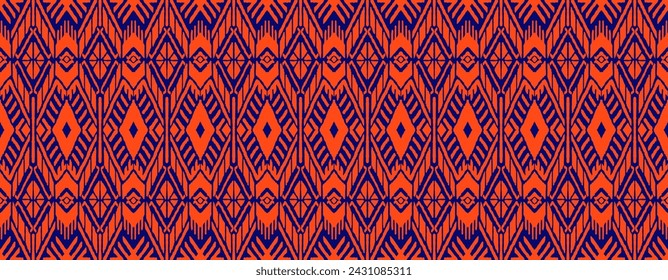 Ikat geometric folklore ornament with diamonds. Tribal ethnic vector texture. Seamless striped pattern in Aztec style. Folk embroidery. Indian, Scandinavian, Gypsy, Mexican, African rug.