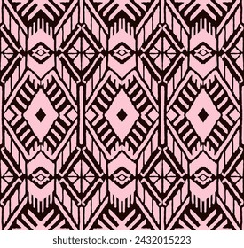 Ikat geometric folklore ornament with diamonds. Tribal ethnic vector texture. Seamless striped pattern in Aztec style. Folk embroidery. Indian, Scandinavian, Gypsy, Mexican, African rug.