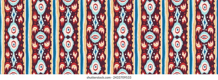 Ikat geometric folklore ornament with diamonds. Tribal ethnic vector texture. Seamless striped pattern in Aztec style. Folk embroidery. Indian, Scandinavian, Gypsy, Mexican, African rug.