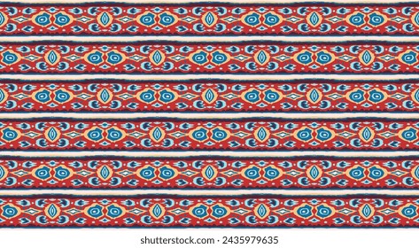 Ikat geometric folklore ornament with diamonds. Tribal ethnic vector texture. Seamless striped pattern in Aztec style. Folk embroidery. Indian, Scandinavian, Gypsy, Mexican, African rug.