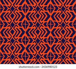 Ikat geometric folklore ornament with diamonds. Tribal ethnic vector texture. Seamless striped pattern in Aztec style. Folk embroidery. Indian, Scandinavian, Gypsy, Mexican, African rug.