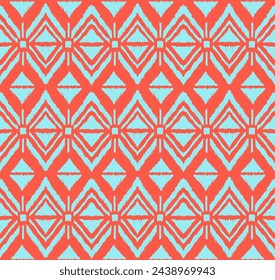 Ikat geometric folklore ornament with diamonds. Tribal ethnic vector texture. Seamless striped pattern in Aztec style. Folk embroidery. Indian, Scandinavian, Gypsy, Mexican, African rug.