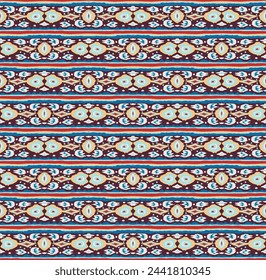 Ikat geometric folklore ornament with diamonds. Tribal ethnic vector texture. Seamless striped pattern in Aztec style. Folk embroidery. Indian, Scandinavian, Gypsy, Mexican, African rug.