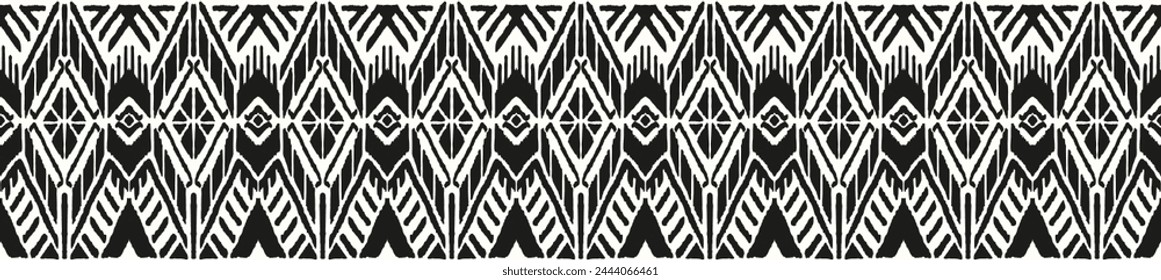 Ikat geometric folklore ornament with diamonds. Tribal ethnic vector texture. Seamless striped pattern in Aztec style. Folk embroidery. Indian, Scandinavian, Gypsy, Mexican, African rug.