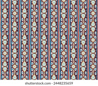 Ikat geometric folklore ornament with diamonds. Tribal ethnic vector texture. Seamless striped pattern in Aztec style. Folk embroidery. Indian, Scandinavian, Gypsy, Mexican, African rug.