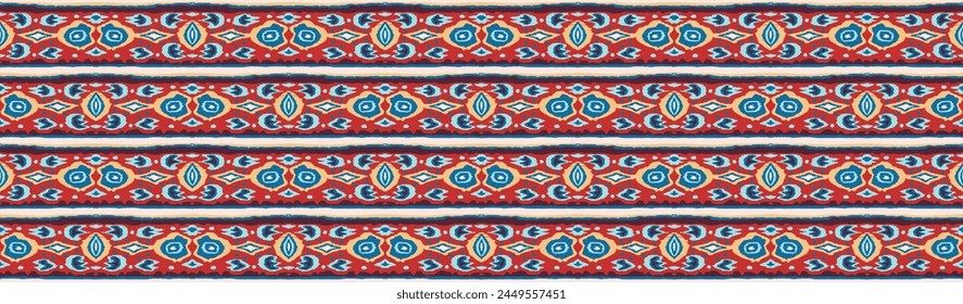 Ikat geometric folklore ornament with diamonds. Tribal ethnic vector texture. Seamless striped pattern in Aztec style. Folk embroidery. Indian, Scandinavian, Gypsy, Mexican, African rug.