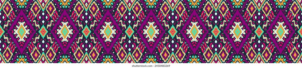 Ikat geometric folklore ornament with diamonds. Tribal ethnic vector texture. Seamless striped pattern in Aztec style. Folk embroidery. Indian, Scandinavian, Gypsy, Mexican, African rug.