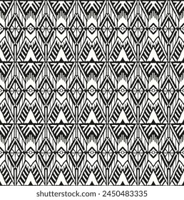 Ikat geometric folklore ornament with diamonds. Tribal ethnic vector texture. Seamless striped pattern in Aztec style. Folk embroidery. Indian, Scandinavian, Gypsy, Mexican, African rug.