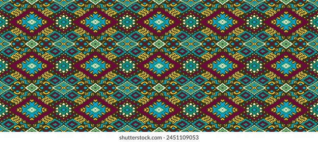 Ikat geometric folklore ornament with diamonds. Tribal ethnic vector texture. Seamless striped pattern in Aztec style. Folk embroidery. Indian, Scandinavian, Gypsy, Mexican, African rug.