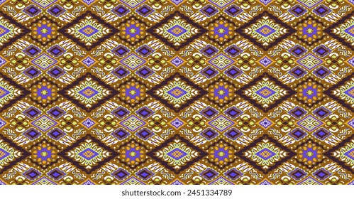 Ikat geometric folklore ornament with diamonds. Tribal ethnic vector texture. Seamless striped pattern in Aztec style. Folk embroidery. Indian, Scandinavian, Gypsy, Mexican, African rug.