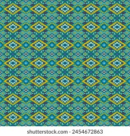 Ikat geometric folklore ornament with diamonds. Tribal ethnic vector texture. Seamless striped pattern in Aztec style. Folk embroidery. Indian, Scandinavian, Gypsy, Mexican, African rug.