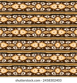 Ikat geometric folklore ornament with diamonds. Tribal ethnic vector texture. Seamless striped pattern in Aztec style. Folk embroidery. Indian, Scandinavian, Gypsy, Mexican, African rug.