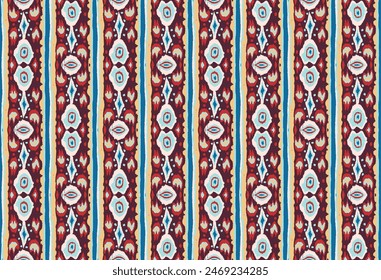 Ikat geometric folklore ornament with diamonds. Tribal ethnic vector texture. Seamless striped pattern in Aztec style. Folk embroidery. Indian, Scandinavian, Gypsy, Mexican, African rug.