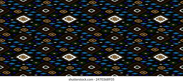 Ikat geometric folklore ornament with diamonds. Tribal ethnic vector texture. Seamless striped pattern in Aztec style. Folk embroidery. Indian, Scandinavian, Gypsy, Mexican, African rug.