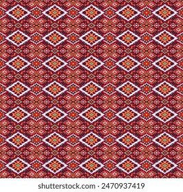 Ikat geometric folklore ornament with diamonds. Tribal ethnic vector texture. Seamless striped pattern in Aztec style. Folk embroidery. Indian, Scandinavian, Gypsy, Mexican, African rug.