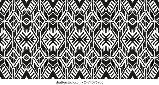 Ikat geometric folklore ornament with diamonds. Tribal ethnic vector texture. Seamless striped pattern in Aztec style. Folk embroidery. Indian, Scandinavian, Gypsy, Mexican, African rug.