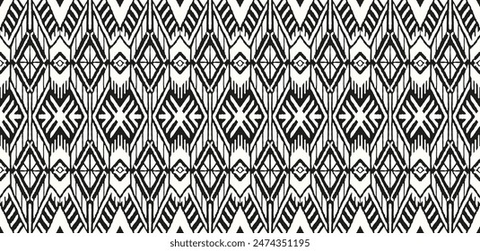 Ikat geometric folklore ornament with diamonds. Tribal ethnic vector texture. Seamless striped pattern in Aztec style. Folk embroidery. Indian, Scandinavian, Gypsy, Mexican, African rug.