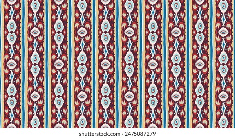 Ikat geometric folklore ornament with diamonds. Tribal ethnic vector texture. Seamless striped pattern in Aztec style. Folk embroidery. Indian, Scandinavian, Gypsy, Mexican, African rug.