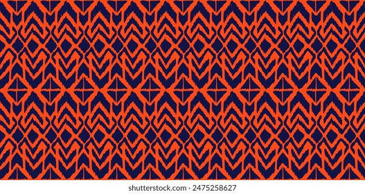 Ikat geometric folklore ornament with diamonds. Tribal ethnic vector texture. Seamless striped pattern in Aztec style. Folk embroidery. Indian, Scandinavian, Gypsy, Mexican, African rug.