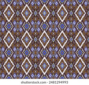 Ikat geometric folklore ornament with diamonds. Tribal ethnic vector texture. Seamless striped pattern in Aztec style. Folk embroidery. Indian, Scandinavian, Gypsy, Mexican, African rug.