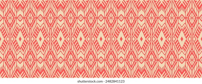 Ikat geometric folklore ornament with diamonds. Tribal ethnic vector texture. Seamless striped pattern in Aztec style. Folk embroidery. Indian, Scandinavian, Gypsy, Mexican, African rug.