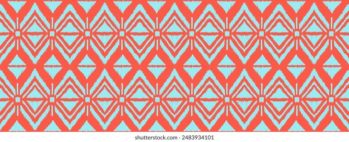 Ikat geometric folklore ornament with diamonds. Tribal ethnic vector texture. Seamless striped pattern in Aztec style. Folk embroidery. Indian, Scandinavian, Gypsy, Mexican, African rug.