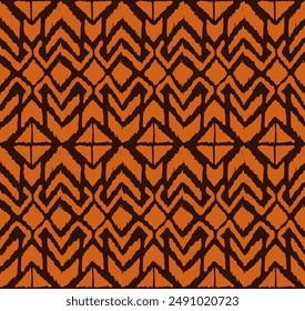 Ikat geometric folklore ornament with diamonds. Tribal ethnic vector texture. Seamless striped pattern in Aztec style. Folk embroidery. Indian, Scandinavian, Gypsy, Mexican, African rug.