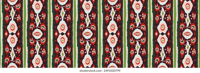 Ikat geometric folklore ornament with diamonds. Tribal ethnic vector texture. Seamless striped pattern in Aztec style. Folk embroidery. Indian, Scandinavian, Gypsy, Mexican, African rug.