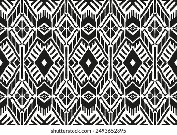 Ikat geometric folklore ornament with diamonds. Tribal ethnic vector texture. Seamless striped pattern in Aztec style. Folk embroidery. Indian, Scandinavian, Gypsy, Mexican, African rug.