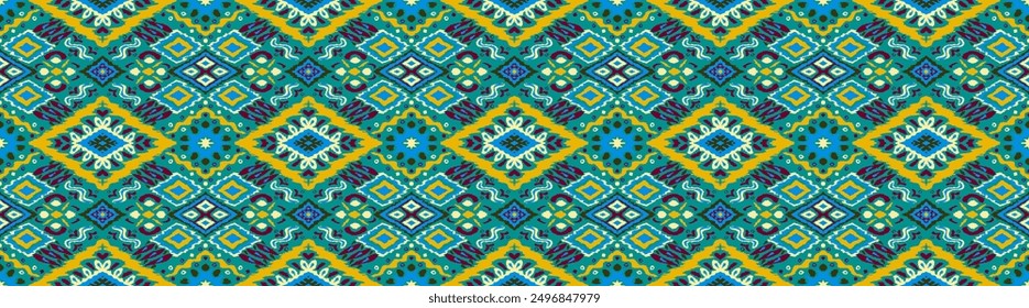 Ikat geometric folklore ornament with diamonds. Tribal ethnic vector texture. Seamless striped pattern in Aztec style. Folk embroidery. Indian, Scandinavian, Gypsy, Mexican, African rug.