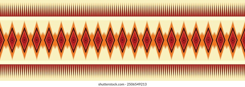 Ikat geometric folklore ornament with diamonds. Tribal ethnic vector texture. Seamless striped pattern in Aztec style. Folk embroidery. Indian, Scandinavian, Gypsy, Mexican, African rug.