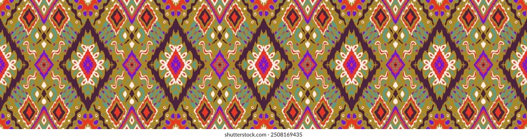 Ikat geometric folklore ornament with diamonds. Tribal ethnic vector texture. Seamless striped pattern in Aztec style. Folk embroidery. Indian, Scandinavian, Gypsy, Mexican, African rug.