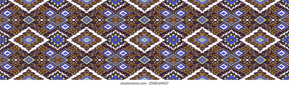 Ikat geometric folklore ornament with diamonds. Tribal ethnic vector texture. Seamless striped pattern in Aztec style. Folk embroidery. Indian, Scandinavian, Gypsy, Mexican, African rug.