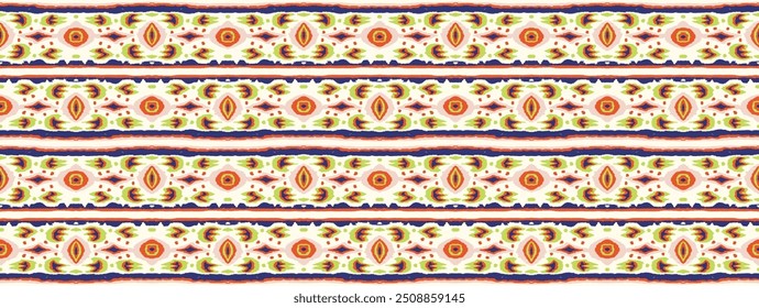 Ikat geometric folklore ornament with diamonds. Tribal ethnic vector texture. Seamless striped pattern in Aztec style. Folk embroidery. Indian, Scandinavian, Gypsy, Mexican, African rug.