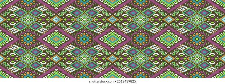 Ikat geometric folklore ornament with diamonds. Tribal ethnic vector texture. Seamless striped pattern in Aztec style. Folk embroidery. Indian, Scandinavian, Gypsy, Mexican, African rug.