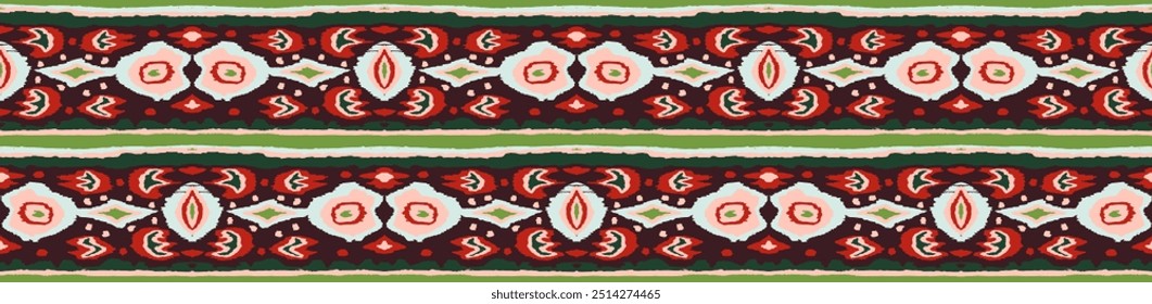 Ikat geometric folklore ornament with diamonds. Tribal ethnic vector texture. Seamless striped pattern in Aztec style. Folk embroidery. Indian, Scandinavian, Gypsy, Mexican, African rug.