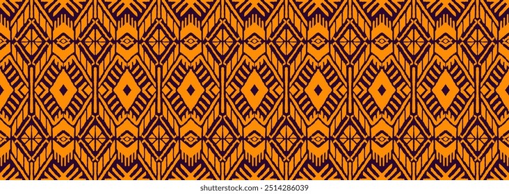 Ikat geometric folklore ornament with diamonds. Tribal ethnic vector texture. Seamless striped pattern in Aztec style. Folk embroidery. Indian, Scandinavian, Gypsy, Mexican, African rug.