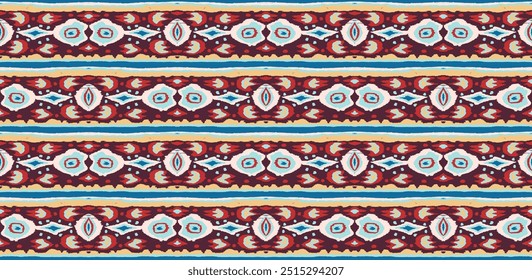 Ikat geometric folklore ornament with diamonds. Tribal ethnic vector texture. Seamless striped pattern in Aztec style. Folk embroidery. Indian, Scandinavian, Gypsy, Mexican, African rug.