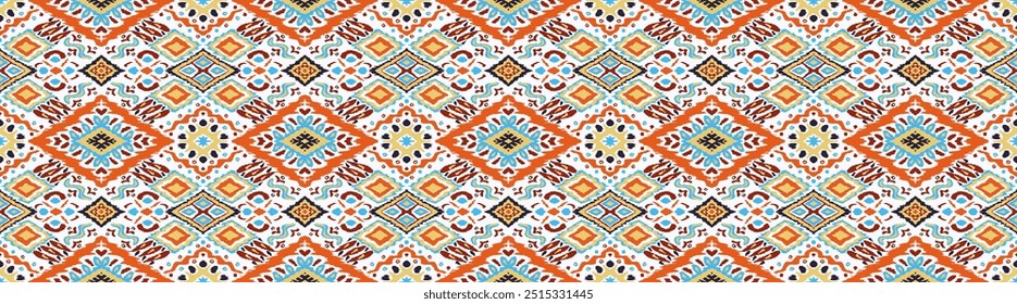 Ikat geometric folklore ornament with diamonds. Tribal ethnic vector texture. Seamless striped pattern in Aztec style. Folk embroidery. Indian, Scandinavian, Gypsy, Mexican, African rug.